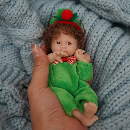 6 inches Open Eyes Short Hair Mini Full Silicone Reborn Doll In Christmas Clothes