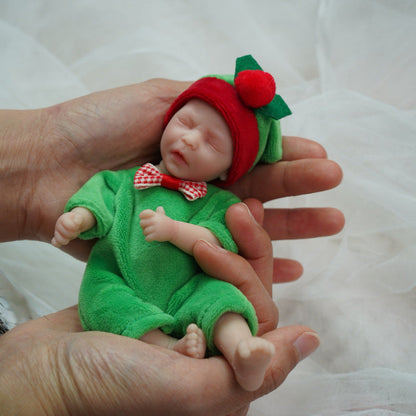 6 Inch Closed Eyes Mini Reborn Dolls With Christmas Clothes-Darren