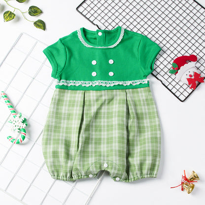 sleeveless plaid stitching christmas jumpsuit for 22-28 Inches dolls