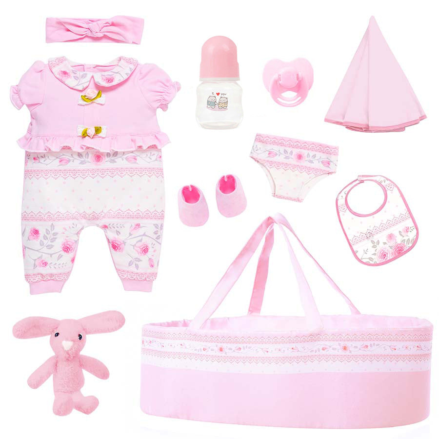 Pink Cloth, Carrier and Accesories for 16-18 Inches Dolls