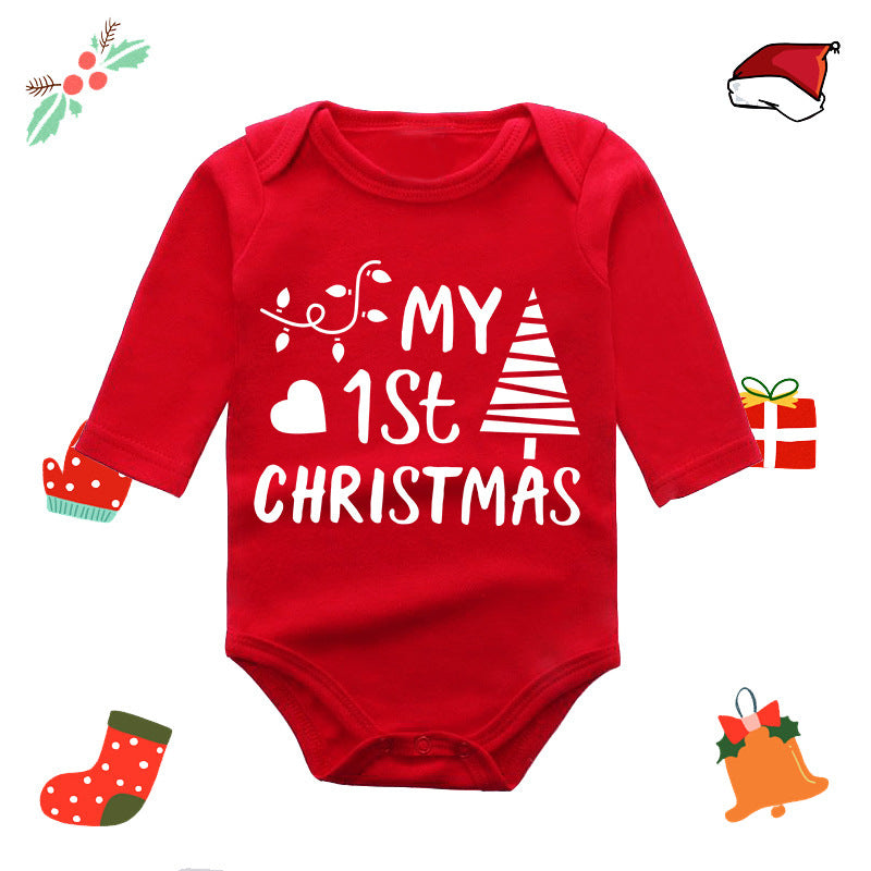 My 1st Christmas Print Long Sleeve Red Romper for 20-22 Inches Reborn Doll