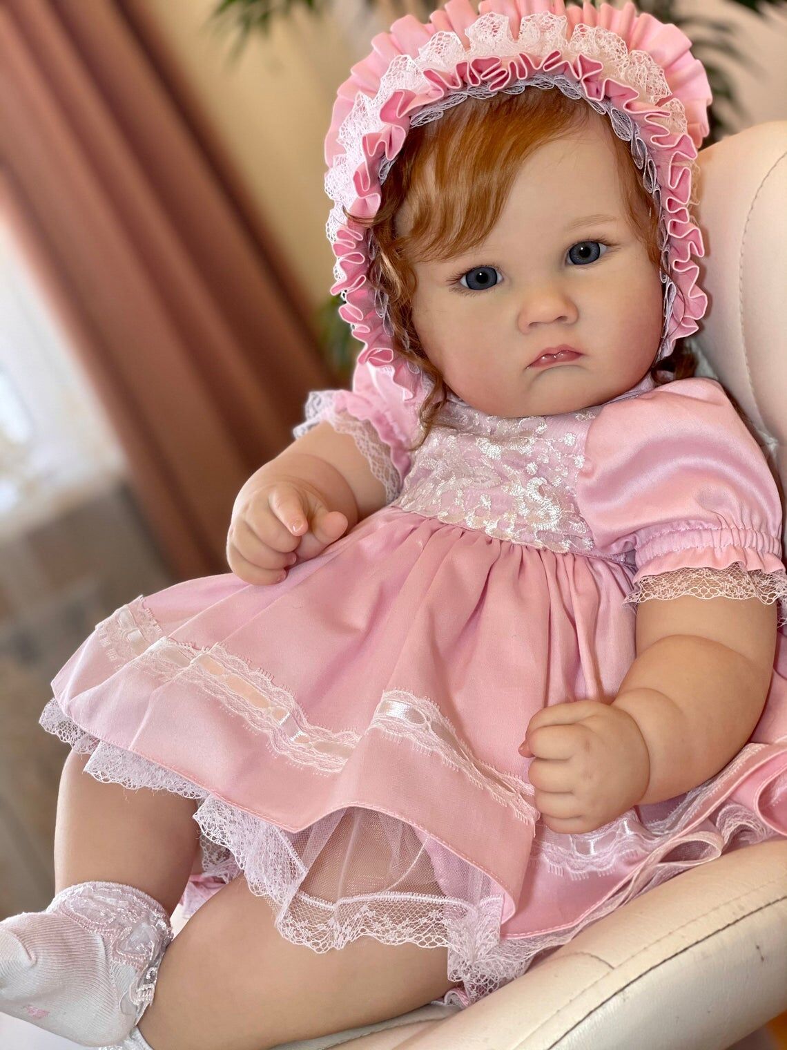 60 cm Zone Reborn Doll with open eyes and brown hair - Charlotte