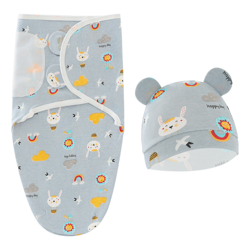 Rainbow Newborn Swaddle Sleeping Bag Fetal Cap 2 Piece Set