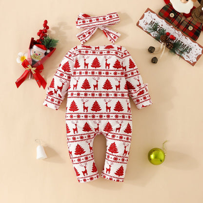 Christmas Deer Pine Print Long Sleeve Romper For 20-28 Inches Dolls