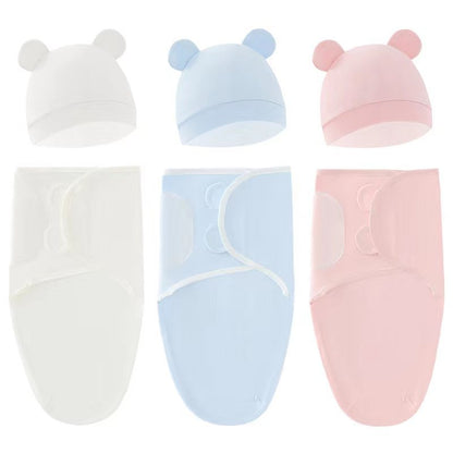 Color Matching Newborn Swaddle Sleeping Bag Fetal Cap 2 Piece Set