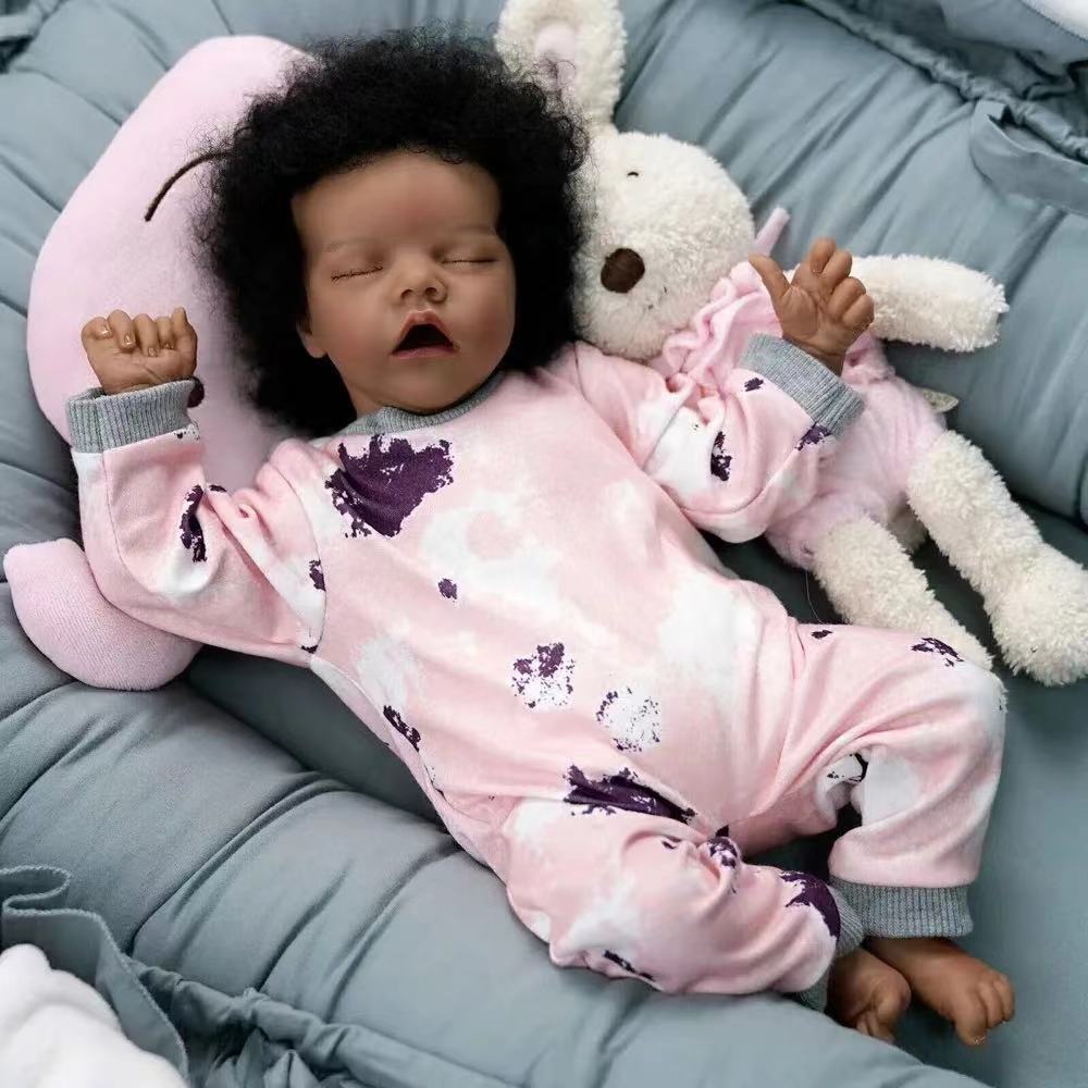 Verne 18 Inches Lifelike Closed Eyes Dark Skin Reborn Doll-Twin A