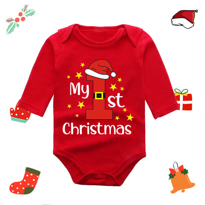 My 1st Christmas Print Long Sleeve Red Romper for 20-22 Inches Reborn Doll