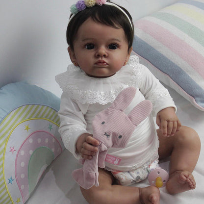 24 Inches Cherry Reborn dolls with short hair and dark skin