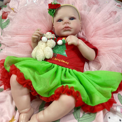 20 inch Open Eyes Reborn Doll Girl with Christmas Clothes - Loulou