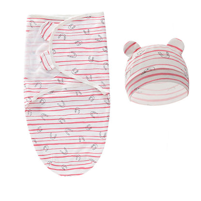 Stripe Newborn Swaddle Sleeping Bag Fetal Cap 2 Piece Set