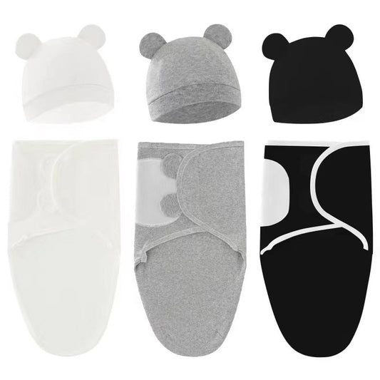 Color Matching Newborn Swaddle Sleeping Bag Fetal Cap 2 Piece Set