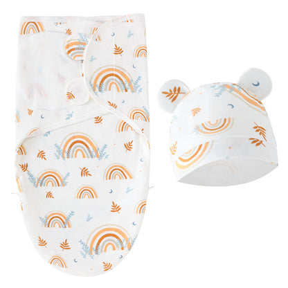 Rainbow Newborn Swaddle Sleeping Bag Fetal Cap 2 Piece Set