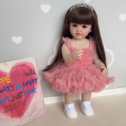 22 Inch Mamie Reborn Dolls Girls With Long Brown Hair