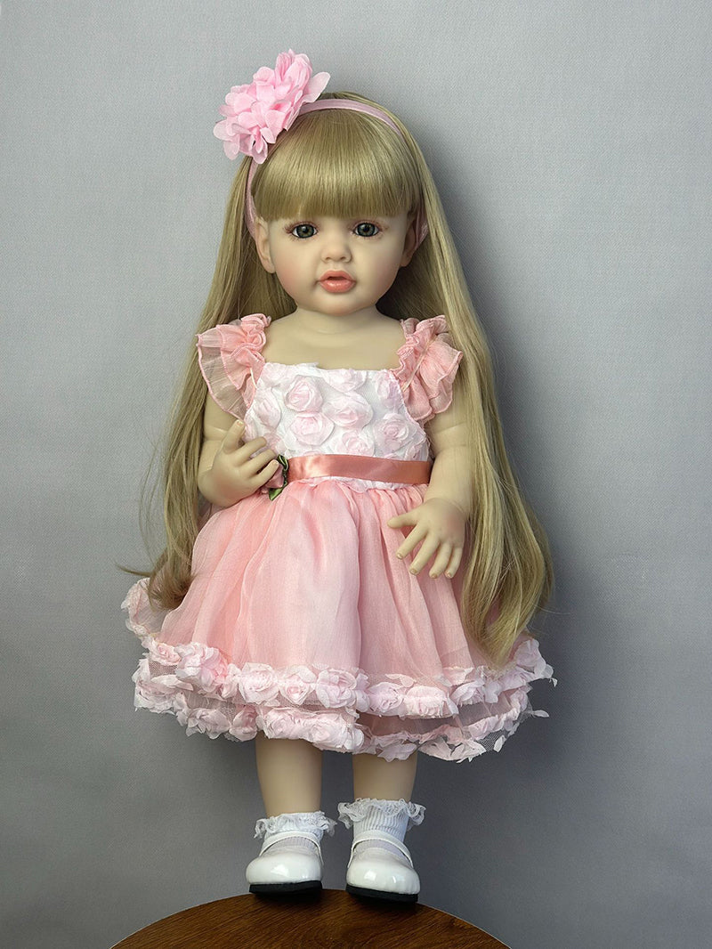 22 Inches Long Blonde Hair Reborn Doll Girl In Pink Dress-Betty