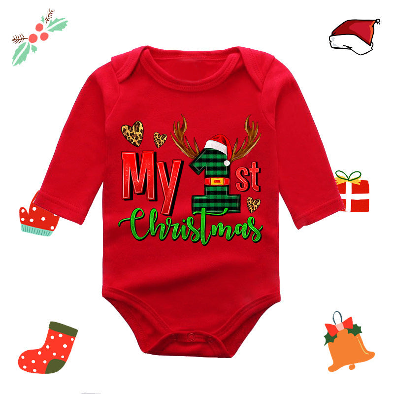 My 1st Christmas Print Long Sleeve Red Romper for 20-22 Inches Reborn Doll