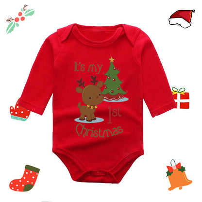 Christmas Reindeer Print Long Sleeve Red Romper for 20-22 Inches Reborn Doll