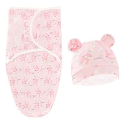 Cartoon Newborn Swaddle Sleeping Bag Fetal Cap 2 Piece Set