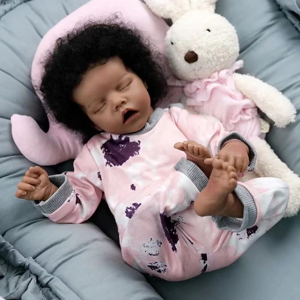 Verne 18 Inches Lifelike Closed Eyes Dark Skin Reborn Doll-Twin A