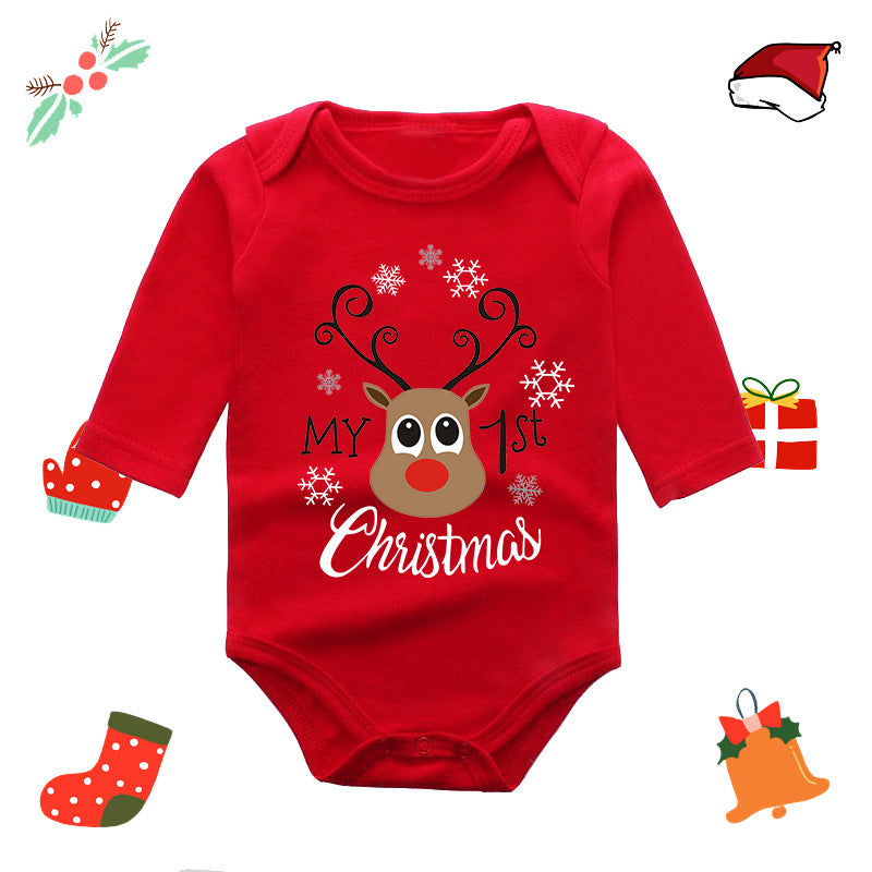 Christmas Reindeer Print Long Sleeve Red Romper for 20-22 Inches Reborn Doll