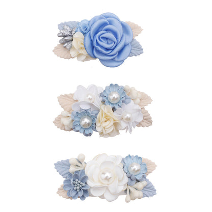 Cute pink artificial flower hair clip 3-piece set