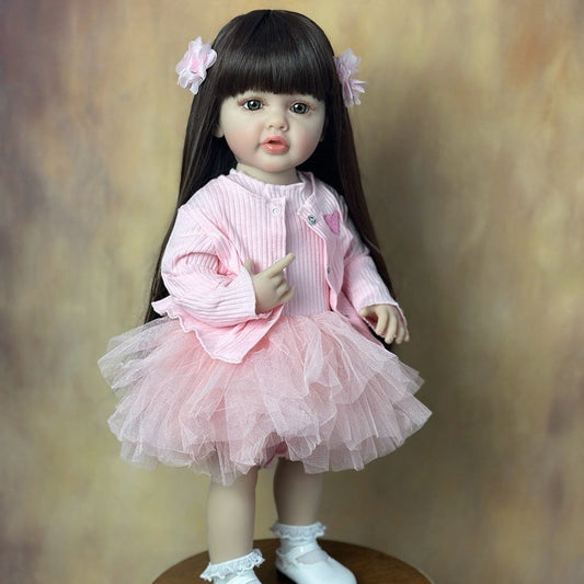 22 Inches Long Hair Reborn Doll Girl In Pink Dress-Betty