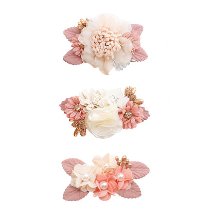 Cute pink artificial flower hair clip 3-piece set