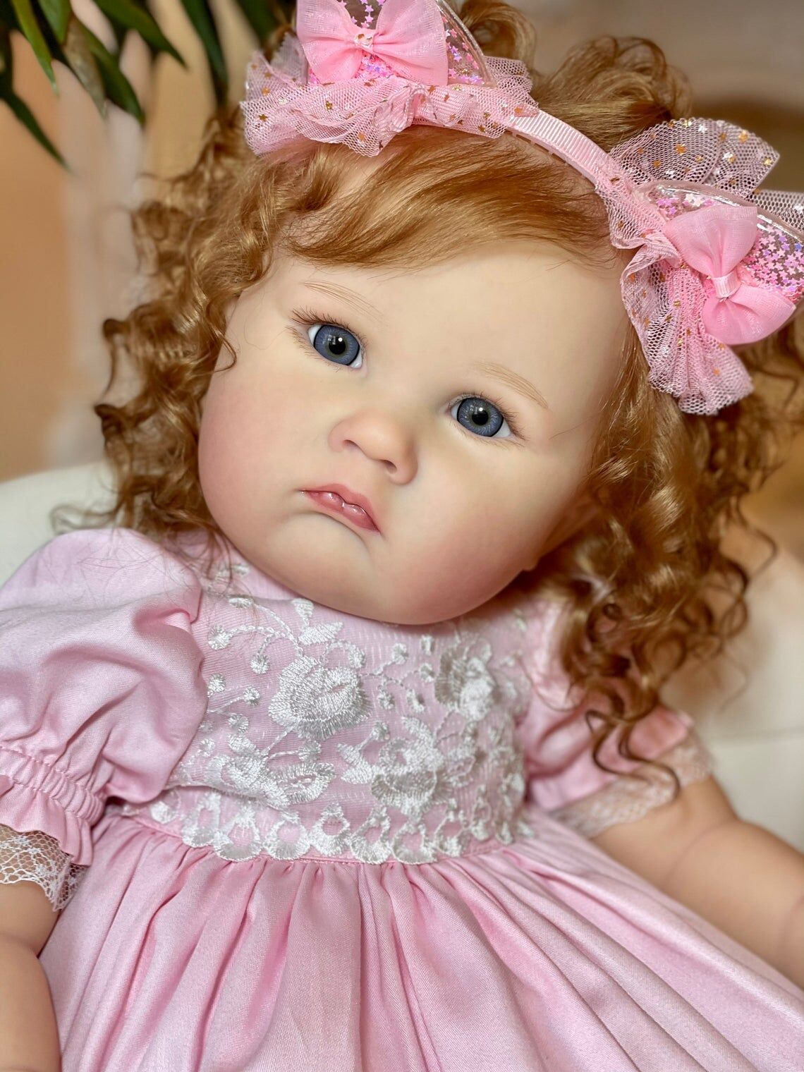 60 cm Zone Reborn Doll with open eyes and brown hair - Charlotte