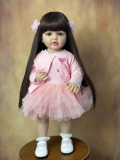 22 Inches Long Hair Reborn Doll Girl In Pink Dress-Betty