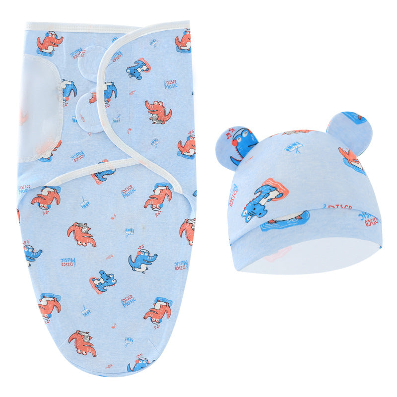 Cartoon Newborn Swaddle Sleeping Bag Fetal Cap 2 Piece Set