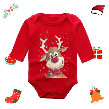 Christmas Reindeer Print Long Sleeve Red Romper for 20-22 Inches Reborn Doll