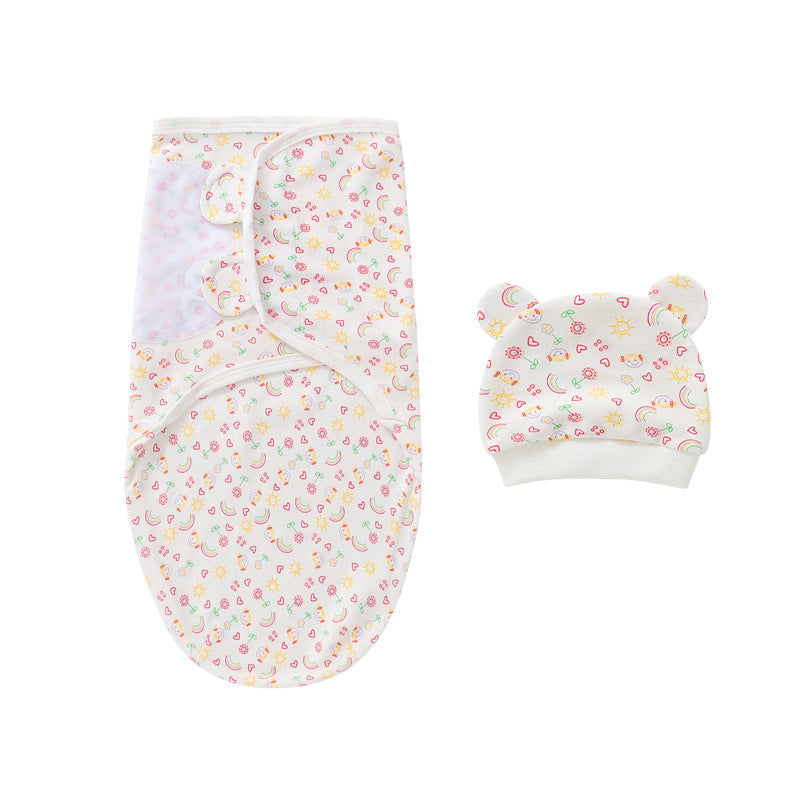 Rainbow Newborn Swaddle Sleeping Bag Fetal Cap 2 Piece Set