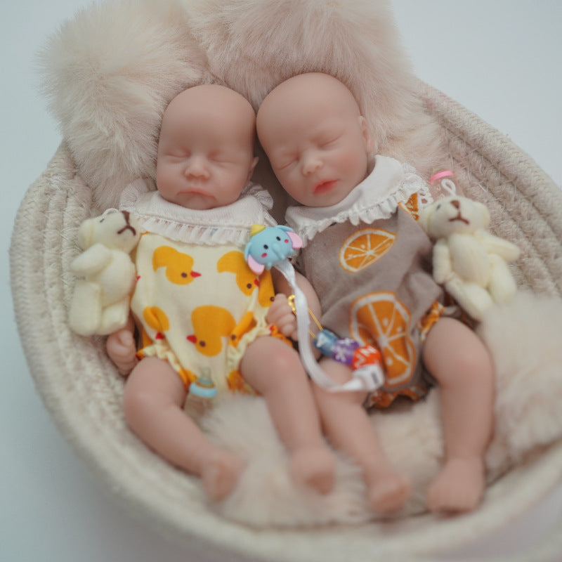 6 inches Closed Eyes Full Silicone Mini Reborn Doll Twins