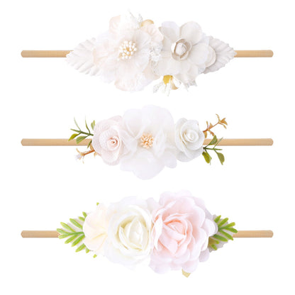 Fresh pastoral style elastic flower baby headband 3-piece set