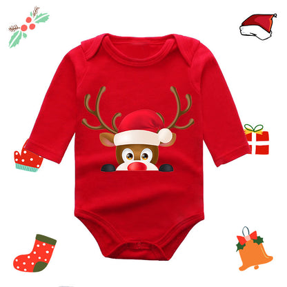 Christmas Reindeer Print Long Sleeve Red Romper for 20-22 Inches Reborn Doll