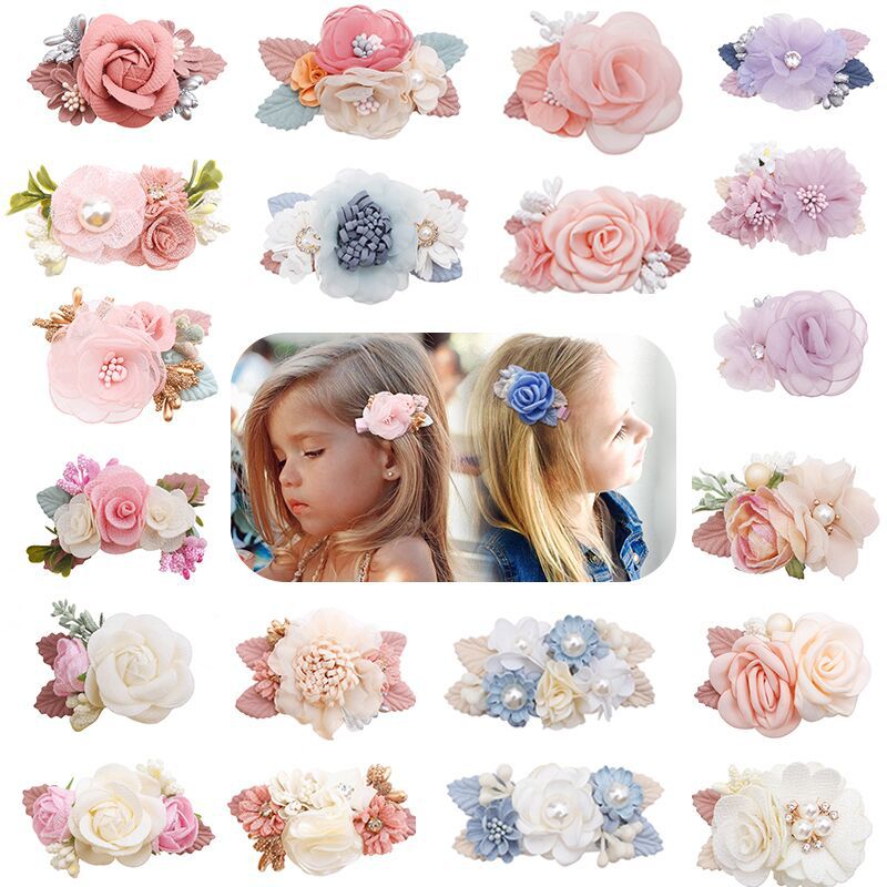 Cute pink artificial flower hair clip 3-piece set