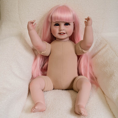 22 Inches Open Eyes Long Pink Hair Reborn Doll Girl