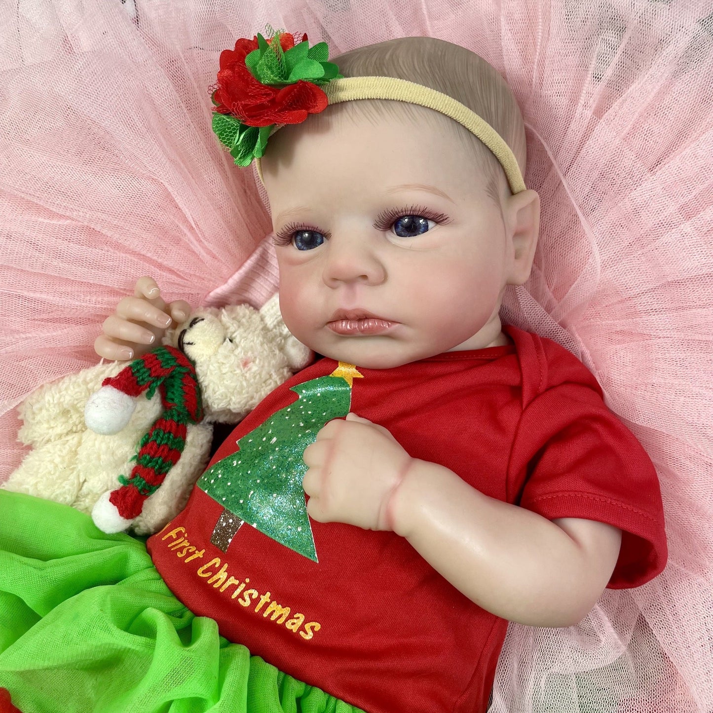 20 inch Open Eyes Reborn Doll Girl with Christmas Clothes - Loulou