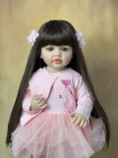 22 Inches Long Hair Reborn Doll Girl In Pink Dress-Betty