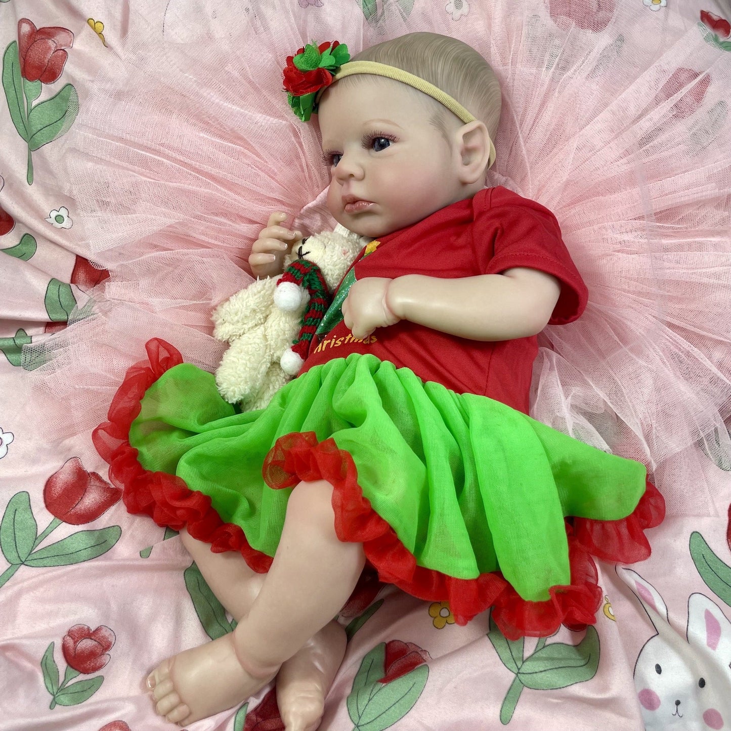 20 inch Open Eyes Reborn Doll Girl with Christmas Clothes - Loulou