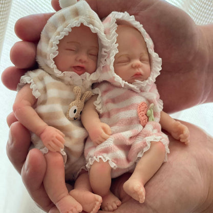 6 inches Closed Eyes Full Silicone Mini Reborn Doll Twins Girls