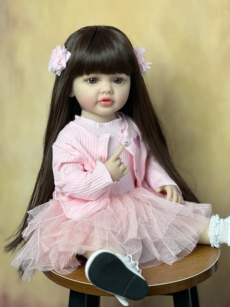 22 Inches Long Hair Reborn Doll Girl In Pink Dress-Betty