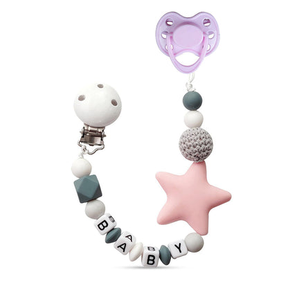 Cute Silicone Pacifier Chain and Magnetic Pacifiers 2 Piece Set