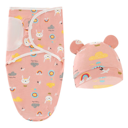 Rainbow Newborn Swaddle Sleeping Bag Fetal Cap 2 Piece Set