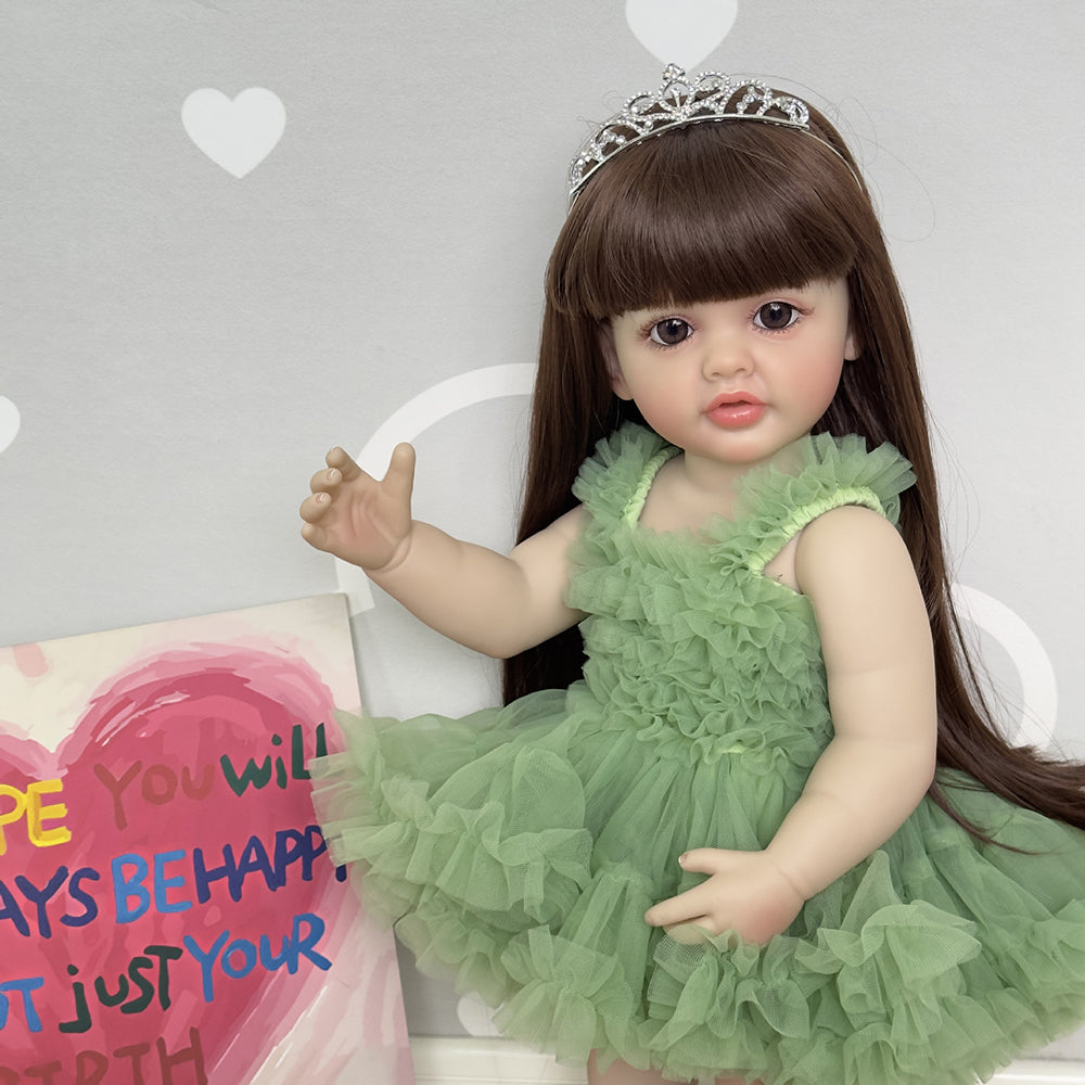 22 Inch Mamie Reborn Dolls Girls With Long Brown Hair