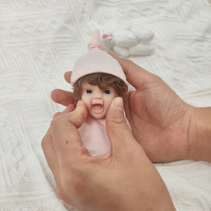 15cm Open Eyes Mini Full Silicone Reborn Doll in Pink Clothes