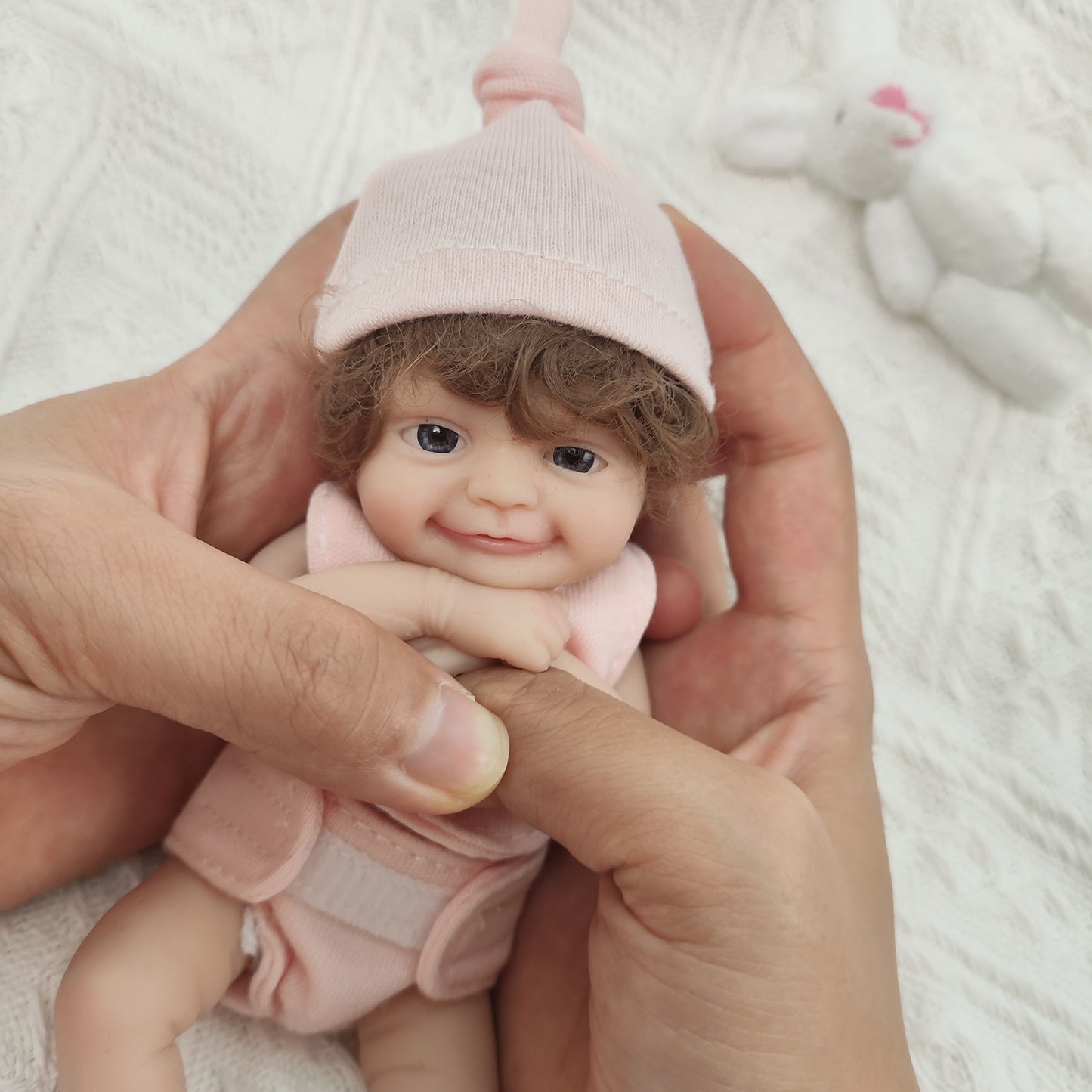 15cm Open Eyes Mini Full Silicone Reborn Doll in Pink Clothes