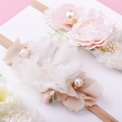 Fresh pastoral style elastic flower baby headband 3-piece set