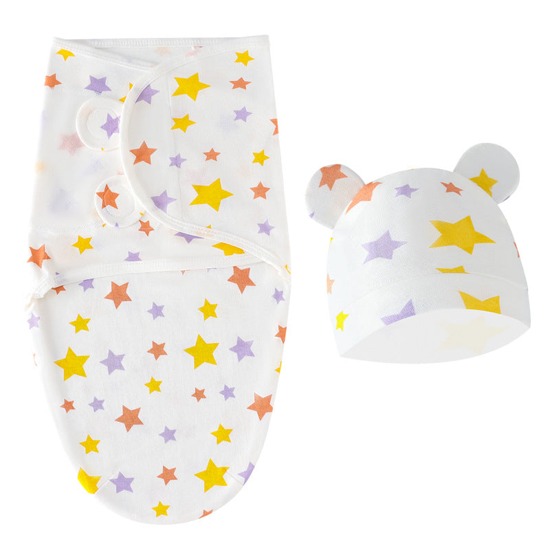 Star Newborn Swaddle Sleeping Bag Fetal Cap 2 Piece Set