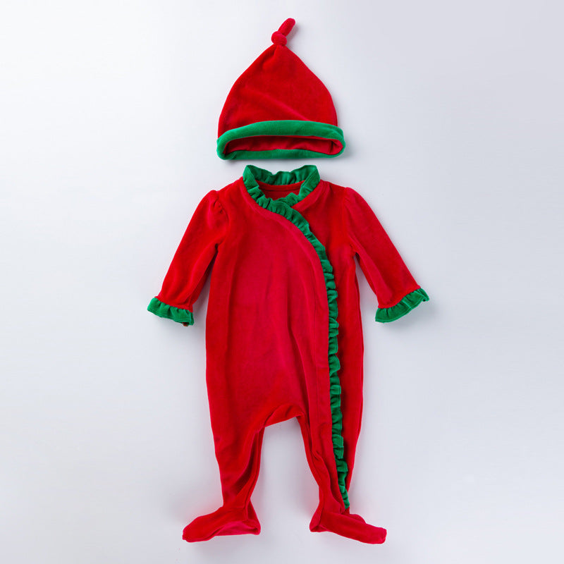 Long Sleeves Christmas Jumpsuit with Hat for 22-24 Inches Reborn Dolls