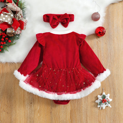 Velvet Long Sleeve Christmas Romper For 26-28 Inches Dolls